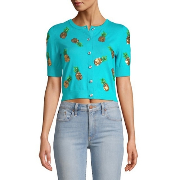 ALICE + OLIVIA Brady Sequin Pineapple Cardigan NWT - Picture 2 of 15